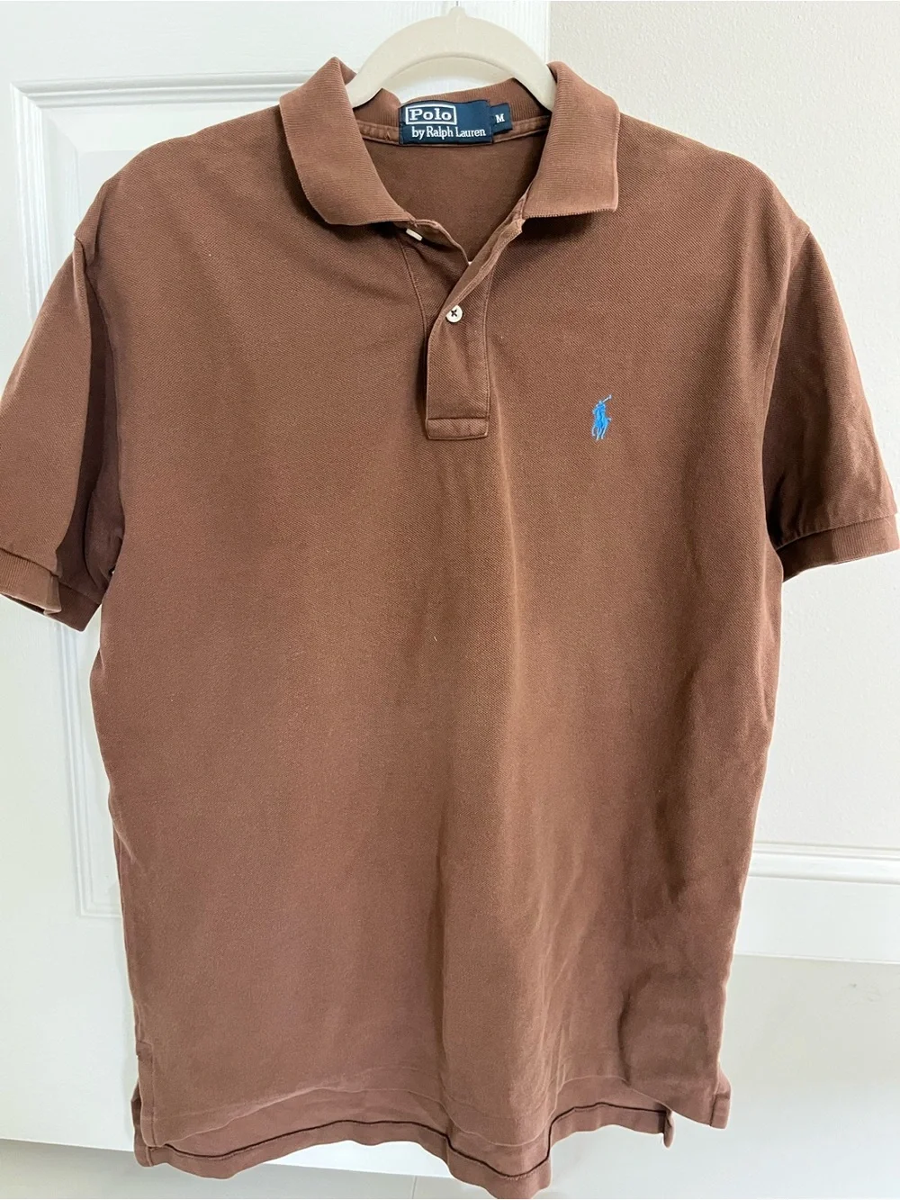 Vintage Ralph Lauren Brown Polo with Blue Pony Embroidery M